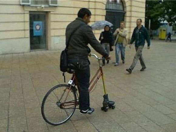 bicycle with roller as a front tire