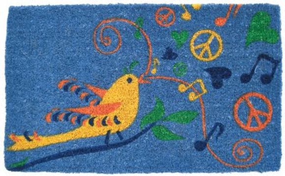 bird on a tree with peace signs mat