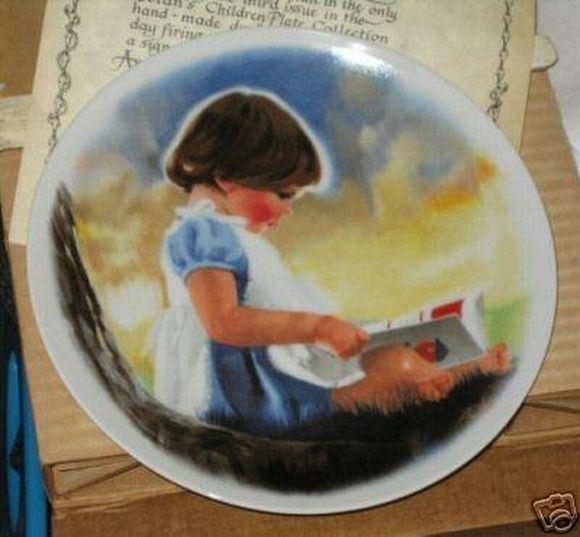 kid reading book plate art