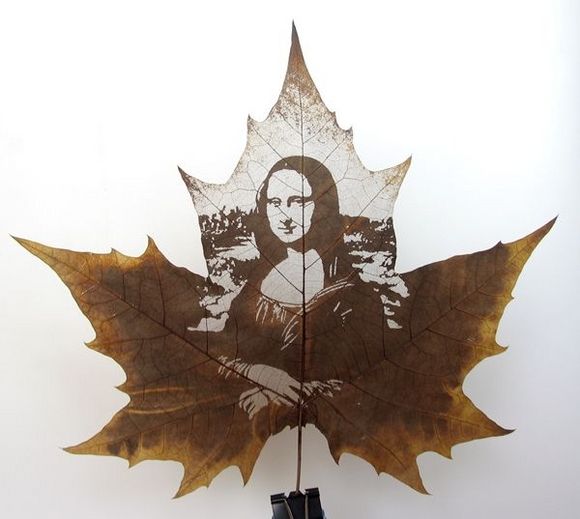 leaf carving mona lisa