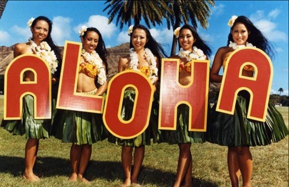 Ladies holding letters ALOHA