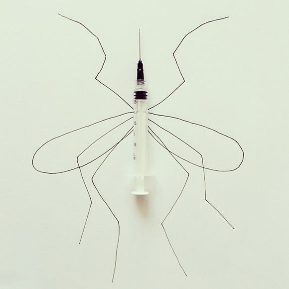 mosquito drawing mixed with every day objects