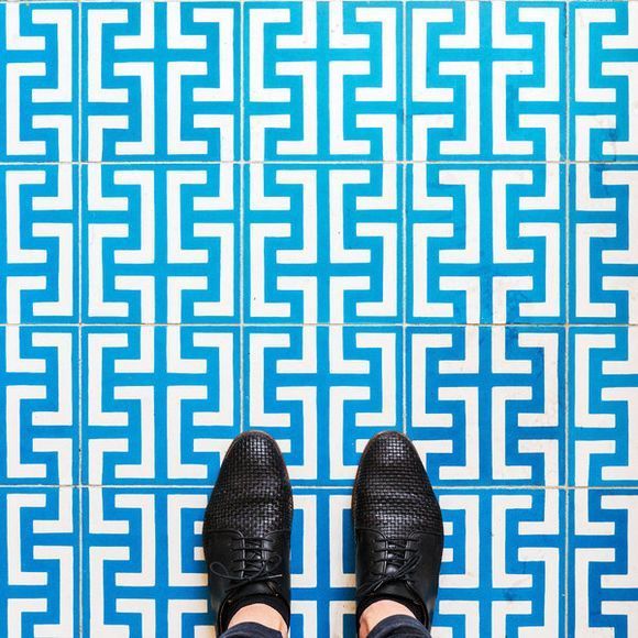 looking down colorful tiles