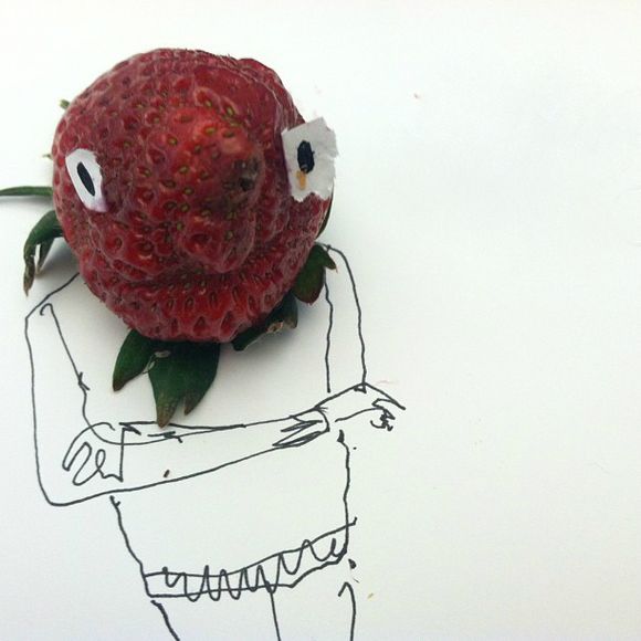 illustrations combined with food 