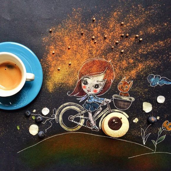 every day story illustration with a cup of coffee by Cinzia Bolognesi