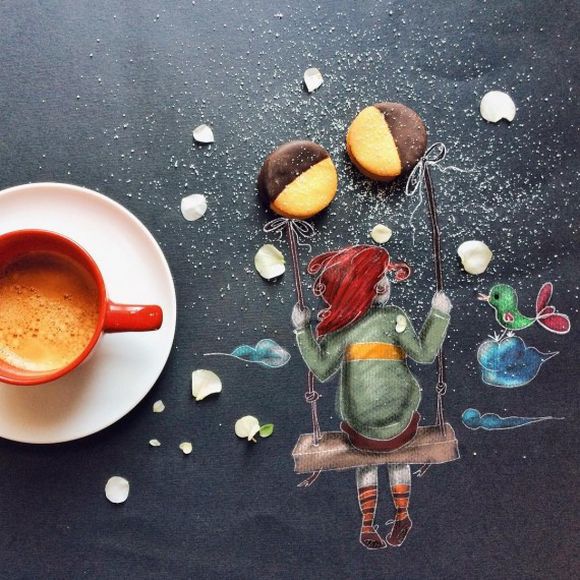 cup of coffee with cookies illustration 