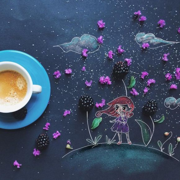 morning coffee with blackberries illustration 