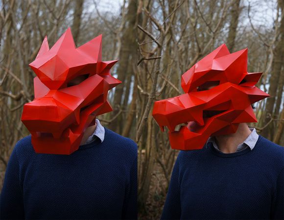 bizarre geometrical paper masks for Halloween