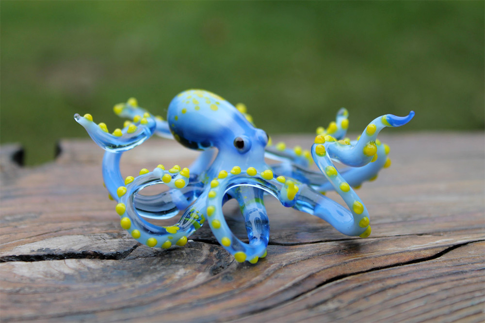 hand blown animal figurines blue octopus